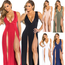 Minivestido feminino sexy decote V profundo Alta Split Vestido longo para noite festa boate Vestidos comprar usado  Enviando para Brazil
