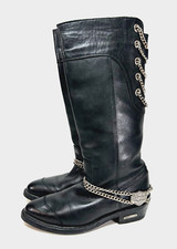 Botas de montar Harley-Davidson altas de cuero para mujer talla 10 negras con cadena segunda mano  Embacar hacia Mexico