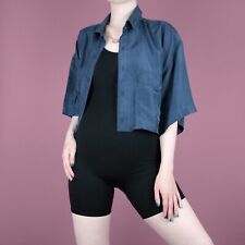 Blusa blusa feminina vintage anos 80 anos 90 seda grunge azul retrabalho L 16 18, usado comprar usado  Enviando para Brazil