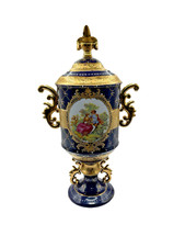 Vaso de porcelana artesanal Limoges 16” de altura com tampa urna cobalto e dourado-UAU! comprar usado  Enviando para Brazil