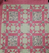 Colcha de retalhos vintage Star & Nine Patch feita à mão floral louca 67x84 verde magenta comprar usado  Enviando para Brazil