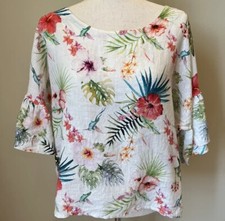 Blusa Viola Borghi Feminina 100% Linho Tamanho M Floral Beija-flor Tropical Itália Resort comprar usado  Enviando para Brazil
