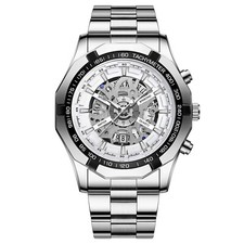 Relógio de pulso masculino luxuoso aço inoxidável aparência mecânica data quartzo luminoso comprar usado  Enviando para Brazil