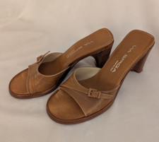 Sapatos femininos de couro Via Spiga marrom caramelo salto aberto tamanho 5 1/2 M , usado comprar usado  Enviando para Brazil