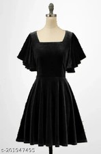 Terciopelo Negro Vestido Corto Asimétrico Mangas Boda Fiesta Navidad Vestido comprar usado  Enviando para Brazil