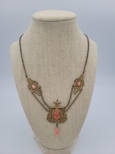 Colar Art Nouveau Festoon bronze tom dourado? Corrente antiga de vidro coral 16" comprar usado  Enviando para Brazil