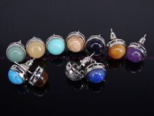 Usado, Brincos folheados a prata bola redonda de pedra preciosa natural reiki chakra cravejados joias comprar usado  Enviando para Brazil