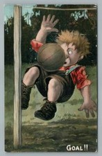 Goleiro de futebol atingido por bola "Goal!!" Esportes de futebol antigos humor inglês década de 1910 comprar usado  Enviando para Brazil