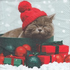3 Lunch Papier Servietten Napkins (B2-30) Katze - Kartäuser - Weihnachten comprar usado  Enviando para Brazil