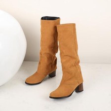 Botas femininas cubanas salto desleixado botas casuais cavaleiro botas de panturrilha média comprar usado  Enviando para Brazil