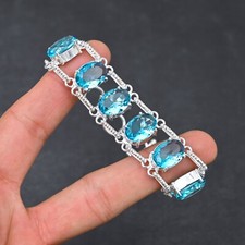 Pulseira de prata esterlina 925 feita à mão com pedra preciosa topázio azul comprar usado  Enviando para Brazil
