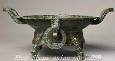 11,8" Han Dynasty Bronze Ware Beast Head Inscrição Orelhas Duplas Panela Caldeira comprar usado  Enviando para Brazil