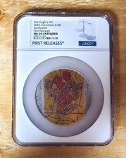Moeda envelhecida 2022 Gana $10 Cedis 2 oz prata Van Gogh girassóis NGC FR MS69 comprar usado  Enviando para Brazil
