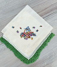 Conjunto de 2 micro bordados cesta de flores lenço vintage verde croche comprar usado  Enviando para Brazil