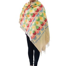 Estola marrom caxemira bordado pesado trabalho lã pura envoltório pashmina C0671 comprar usado  Enviando para Brazil