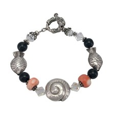 Pulseira de berloque vintage prata esterlina 925 concha de peixe náutico com miçangas 7,5" comprar usado  Enviando para Brazil
