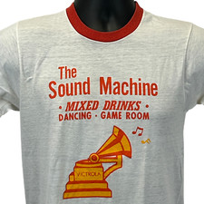 Camiseta masculina vintage anos 70 The Sound Machine S pequena barra de dança Huntsville branca comprar usado  Enviando para Brazil