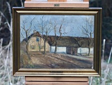 Używany, Sophus Paulsen (1883–1935) – Domy wiejskie zimą – olej na płótnie na sprzedaż Używany, Sophus Paulsen (1883–1935) – Domy wiejskie zimą – olej na płótnie na sprzedaż  PL