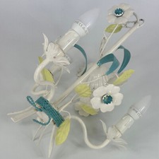 Candelabro de teto vintage francês floral 3 braços pintado de metal branco comprar usado  Enviando para Brazil