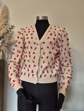 Cardigã feminino LEMONADE on the lawn tamanho 10 vermelho creme algodão tufos estilo vovô comprar usado  Enviando para Brazil