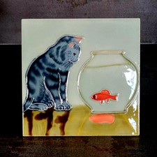 Telha decorativa cerâmica vitrificada artesanato peixe dourado observação de gatos quadrado 6"×6"  comprar usado  Enviando para Brazil