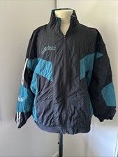 Jaqueta corta-vento vintage Adidas masculina XL azul marinho azul-petróleo branca retrô náilon, usado comprar usado  Enviando para Brazil