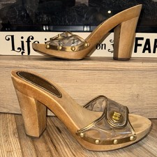 Sandálias Coach Gold Clear Logo plataforma de madeira mulas Y2K retrô cravejadas 10B comprar usado  Enviando para Brazil