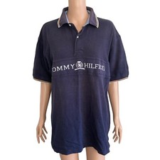 Polo masculino vintage anos 90 Tommy Hilfiger grande soletrado azul stretch comprar usado  Enviando para Brazil
