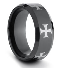 Anel de aliança de casamento masculino TungstenMasters 9 mm tungstênio preto cruz de ferro polido comprar usado  Enviando para Brazil