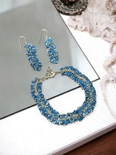 Usado, Vintage Cha Cha Micro Conjunto de Brinco de Vidro Azul com Contas Boho Boêmio comprar usado  Enviando para Brazil