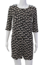 Romper feminino Diane Von Furstenberg de seda com botão opala preto branco tamanho 2 comprar usado  Enviando para Brazil