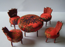 Antiga década de 40 4 cadeiras 1 mesa estofada tecido vermelho chinês casa de bonecas miniatura 1:12 comprar usado  Enviando para Brazil