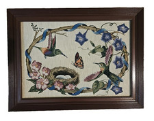 Vintage Framed Tapestry Needlepoint Humming Birds Butterfly Art Picture  23 X 17 for sale  Ottawa