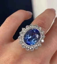 Anel de casamento de ouro branco sólido 14K com diamante de safira azul natural 5,00 quilates comprar usado  Enviando para Brazil