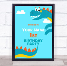 Usado, Placa de decoração de festa de aniversário personalizada azul cauda de dinossauro feliz comprar usado  Enviando para Brazil