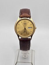 Vintage 1989 Seiko Quartzo SQ Dia Data Tom Dourado WR Relógio Masculino 5Y23-7079 Sunburst comprar usado  Enviando para Brazil