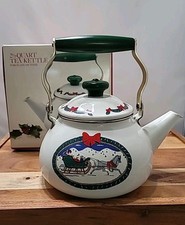 Chaleira de chá vintage porcelana em aço 2,5 qt cabo de madeira festivo de Natal comprar usado  Enviando para Brazil