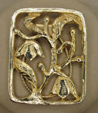 Clipe de pele vintage grande quadrado flor/árvore/ramo tom dourado metal cachecol clipe comprar usado  Enviando para Brazil