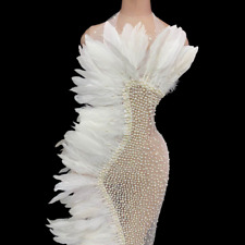 Roupas sociais de strass sexy de malha de penas brancas para festa de formatura transparente, usado comprar usado  Enviando para Brazil