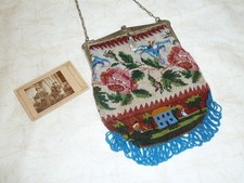 Bolsa de mão antiga com micro miçangas 1900s floral cena de fazenda armário cartão em relevo comprar usado  Enviando para Brazil