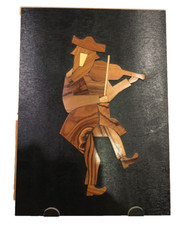 Arte de parede em mosaico Intarsia madeira de oliveira laca preta homem tocando violino 8" X 11", usado comprar usado  Enviando para Brazil