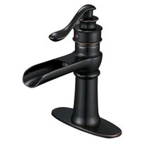 Grifo de cascada grifo de baño manija única un orificio aleta de bronce frotado con aceite... segunda mano  Embacar hacia Mexico