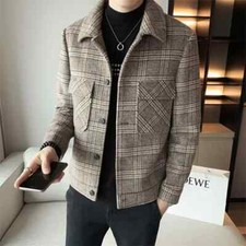 Usado, Casacos masculinos xadrez curto inverno lã e misturas jaquetas roupas casaco da moda comprar usado  Enviando para Brazil