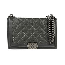 Autêntica Bolsa CHANEL Menino Corrente Bolsa de Ombro Couro Cinza/Metal - z5408 comprar usado  Enviando para Brazil