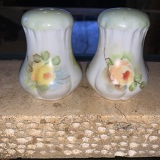 Conjunto de sal e pimenta vintage antigo pintado à mão floral porcelana em perfeito estado GRN comprar usado  Enviando para Brazil