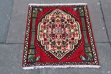 Tapete quadrado pequeno vintage feito à mão tradicional oriental vermelho lã 64x60cm comprar usado  Enviando para Brazil