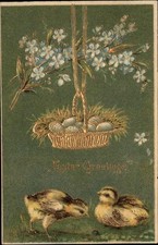 Cartão postal vintage dourado cesta de ovos de galinha da Páscoa em relevo, usado comprar usado  Enviando para Brazil