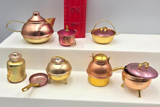 VINTAGE MINI Metal Cobre e Latão Look Panelas de Cozinha Prateleira Miniatura 15 incluindo tampa comprar usado  Enviando para Brazil