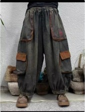  Calça jeans folgada bolso cintura elástica solta perna larga comprar usado  Enviando para Brazil