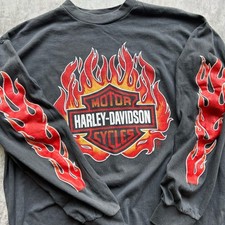 Camiseta Vintage REIMPRESSÃO Harley Davidson Flame Crest Logo Manga Longa Hit GG comprar usado  Enviando para Brazil